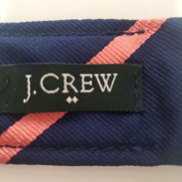 J. Crew Tie Belt 100% Silk Diagonal Print Navy & Salmon D Ring 68435 WOM SM/MED - Picture 6 of 8